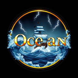 A luxurious, high-definition circular logo featuring the name "Ocean" prominently displayed in clear gold lettering