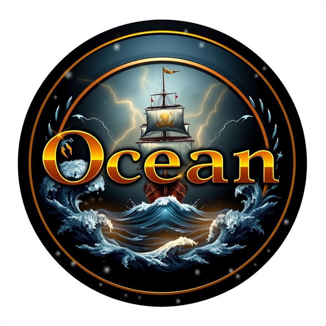 A luxurious, high-definition circular logo featuring the name "Ocean" prominently displayed in clear gold lettering