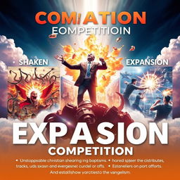 A dynamic and inspiring poster for a competition titled "Shaken, Explosion and Expansion"