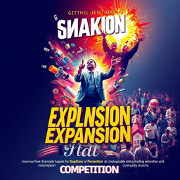 A vivid and dynamic poster for a competition titled 'Shaken, Explosion, and Expansion'