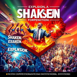 A vivid and dynamic poster for a competition titled 'Shaken, Explosion, and Expansion'