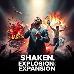 A powerful and inspiring poster for a competition titled 'Shaken, Explosion and Expansion'