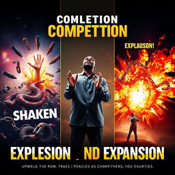 A powerful and inspiring poster for a competition titled 'Shaken, Explosion and Expansion'