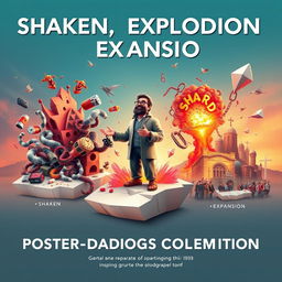 A striking poster for a poster-making competition titled "Shaken, Explosion, and Expansion"