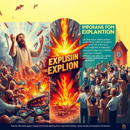 A vibrant, three-dimensional poster for a poster-making competition titled "Shaken, Explosion and Expansion"
