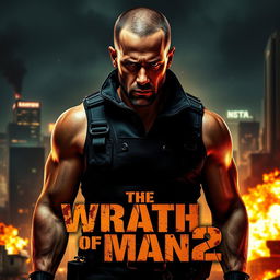 An action-packed cinematic poster for 'The Wrath of Man 2' featuring Jason Statham as a hardened, intense character with a fierce expression