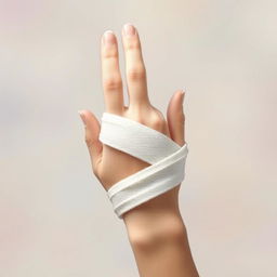 An artistic representation of a bandage wrapped around a delicate, stylized hand