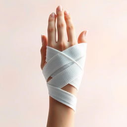 An artistic representation of a bandage wrapped around a delicate, stylized hand