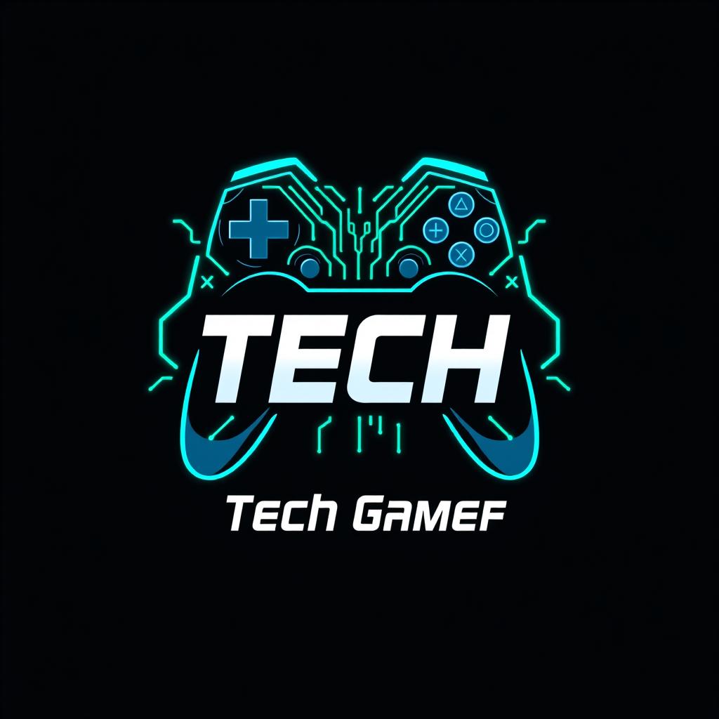 A modern and sleek logo design for a gaming and tech YouTube channel, featuring a stylized game controller and a circuit board pattern intertwined, with bold, futuristic typography that reads 'Tech Gamer'