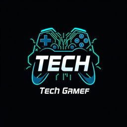 A modern and sleek logo design for a gaming and tech YouTube channel, featuring a stylized game controller and a circuit board pattern intertwined, with bold, futuristic typography that reads 'Tech Gamer'