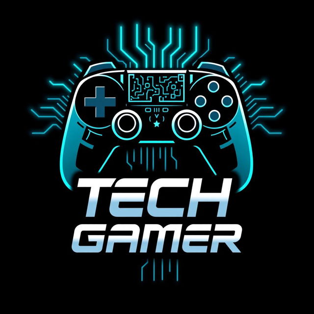 A modern and sleek logo design for a gaming and tech YouTube channel, featuring a stylized game controller and a circuit board pattern intertwined, with bold, futuristic typography that reads 'Tech Gamer'