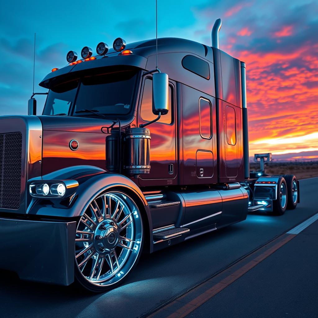 A highly detailed, custom semi-truck showcasing cutting-edge rims and wheels