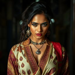 A striking Indian actress embodying the essence of a strong character from a web series