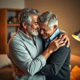 A captivating scene depicting a romantic moment between two adult men with an age gap