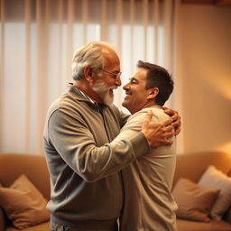 A captivating scene depicting a romantic moment between two adult men with an age gap