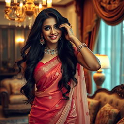 A stunning Indian bhabhi in a luxurious and elegant home setting