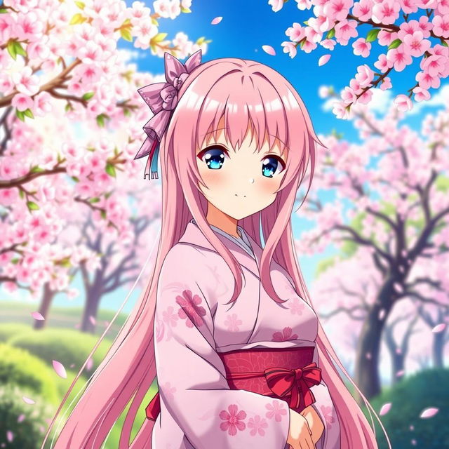 A vibrant illustration of Hoshimi Miyabi, a fictional character from a popular anime, showcasing her distinct features: she has long, flowing pink hair and striking blue eyes