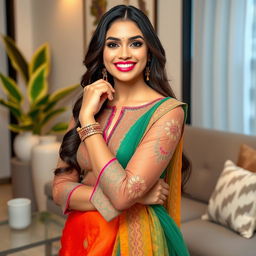 A stunning and fashionable Indian bhabhi posing confidently for a stylish Instagram photo