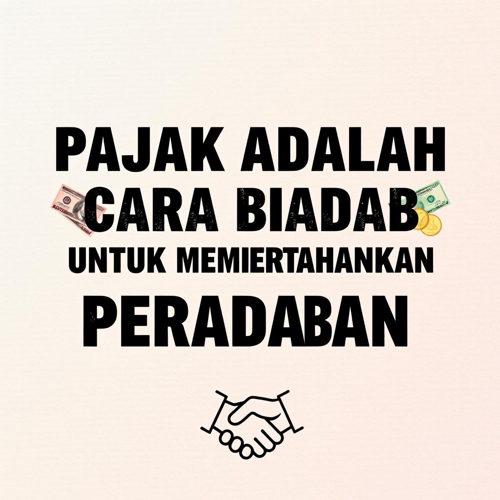 A visually striking graphic featuring the bold text "PAJAK ADALAH CARA BIADAB UNTUK MEMPERTAHANKAN PERADABAN" in a modern, impactful font