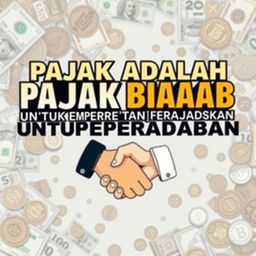 A visually striking design featuring the phrase "PAJAK ADALAH CARA BIADAB UNTUK MEMPERTAHANKAN PERADABAN" prominently displayed in bold, dynamic typography