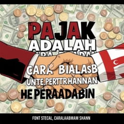 A compelling graphic illustrating the phrase 'PAJAK ADALAH CARA BIADAB UNTUK MEMPERTAHANKAN PERADABAN' in bold, artistic typography