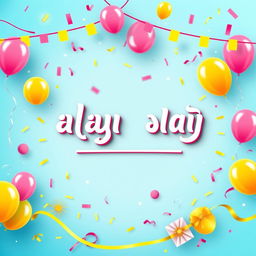 A festive and colorful birthday banner design with the text 'تولدت را تبریک میگویم' prominently displayed in an elegant and playful font