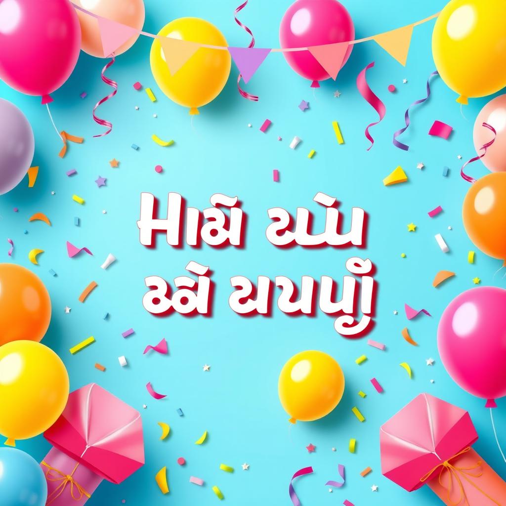 A festive and colorful birthday banner design with the text 'تولدت را تبریک میگویم' prominently displayed in an elegant and playful font