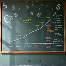 A detailed illustration of a financial market liquidity trend line on a large chalkboard