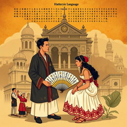 An artistic representation of the history of the Filipino national language and the impact of colonialism during the Spanish era