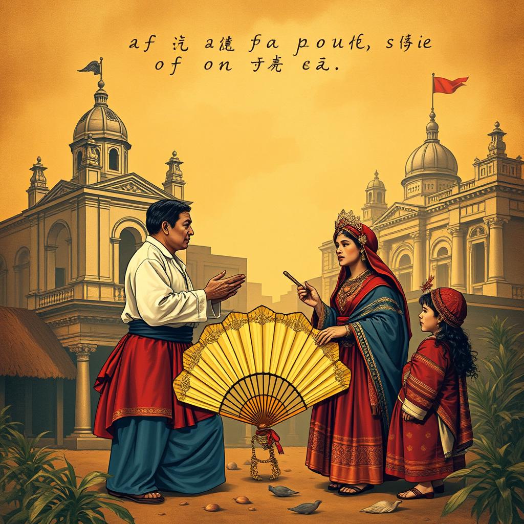 An artistic representation of the history of the Filipino national language and the impact of colonialism during the Spanish era