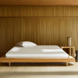 A minimalistic bamboo bed design with no bed sheets, pillows, or any additional accessories