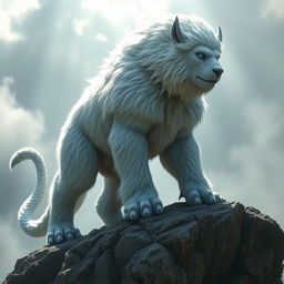 A majestic creature named Adam the Beast, featuring a magnificent coat of silver-white fur