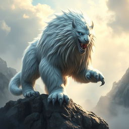 A majestic creature named Adam the Beast, featuring a magnificent coat of silver-white fur