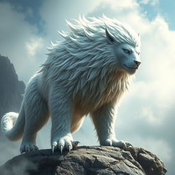 A majestic creature named Adam the Beast, featuring a magnificent coat of silver-white fur