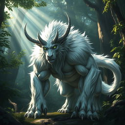 A striking creature named Adam the Beast, characterized by its stunning silver-white fur that glistens in the light
