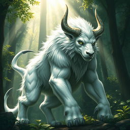 A striking creature named Adam the Beast, characterized by its stunning silver-white fur that glistens in the light