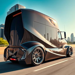 A cutting-edge semi-truck featuring custom Ursus rims, designed with a bold and innovative aesthetic
