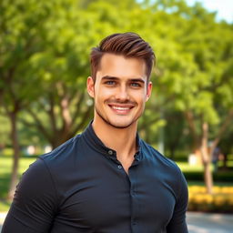 A handsome, realistic man with chiseled features and a strong jawline
