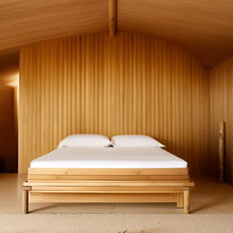 A minimalistic bamboo bed design with no bed sheets, pillows, or any additional accessories