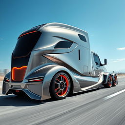 A cutting-edge semi-truck showcasing custom sport rims that emphasize innovation and style