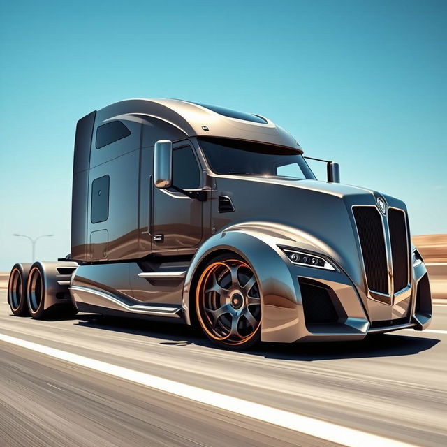 A cutting-edge semi-truck showcasing custom sport rims that emphasize innovation and style