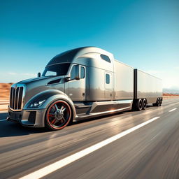 A cutting-edge semi-truck showcasing custom sport rims that emphasize innovation and style