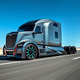A cutting-edge semi-truck showcasing custom sport rims that emphasize innovation and style