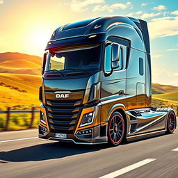 A cutting-edge semi-truck featuring custom Daf rims, showcasing a unique blend of modern engineering and stylish design