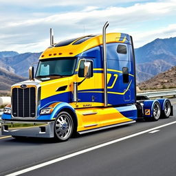 A striking semi-truck featuring custom Subaru rims, blending automotive styling with heavy-duty performance