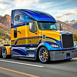 A striking semi-truck featuring custom Subaru rims, blending automotive styling with heavy-duty performance