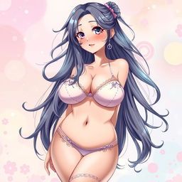 A stunning anime illustration of a voluptuous girl, featuring exaggerated large breasts, portrayed in a vivid and colorful style