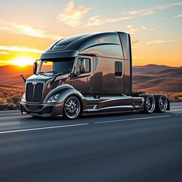 A strikingly modern semi-truck equipped with Fiat rims and custom wheels that showcase a cutting-edge design