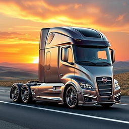 A strikingly modern semi-truck equipped with Fiat rims and custom wheels that showcase a cutting-edge design
