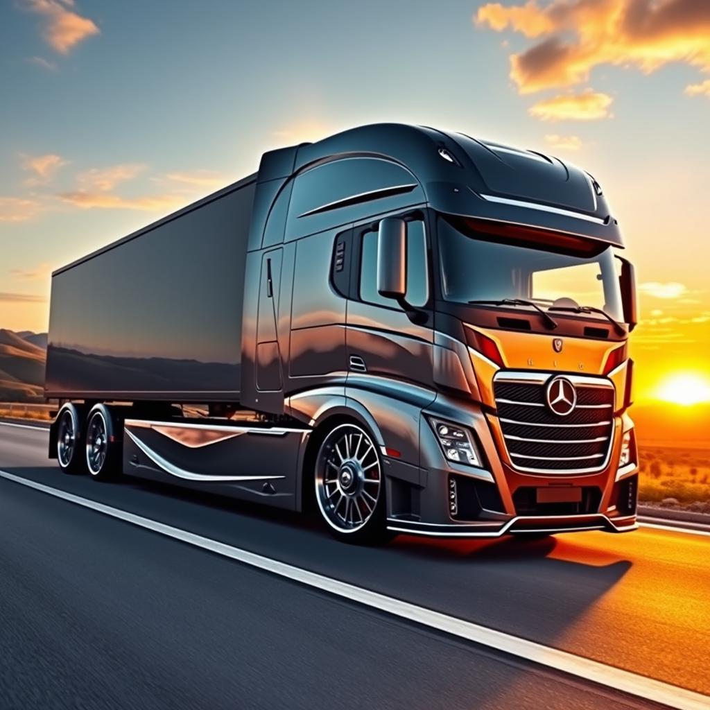 A strikingly modern semi-truck equipped with Fiat rims and custom wheels that showcase a cutting-edge design